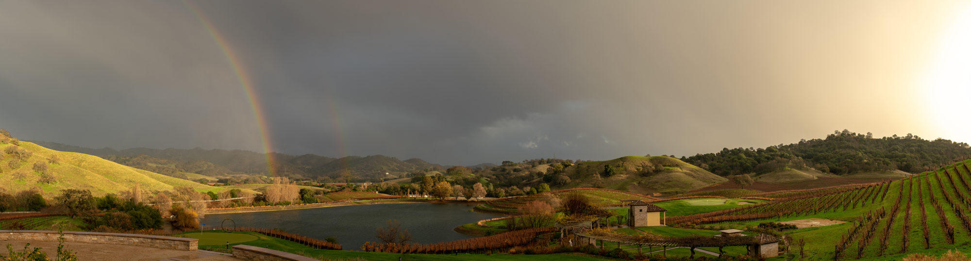 Double Rainbows over the Estate's pond at sunset.